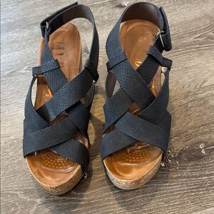 Blowfish Black and Brown Wedge Sandals